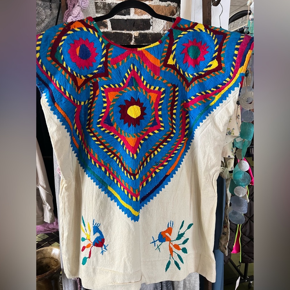 Embroidered Boho Tunic Top - Multicolor